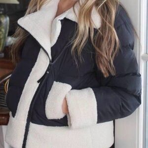 TCEC Cream Sherpa trimmed padded puffer Jacket black size small